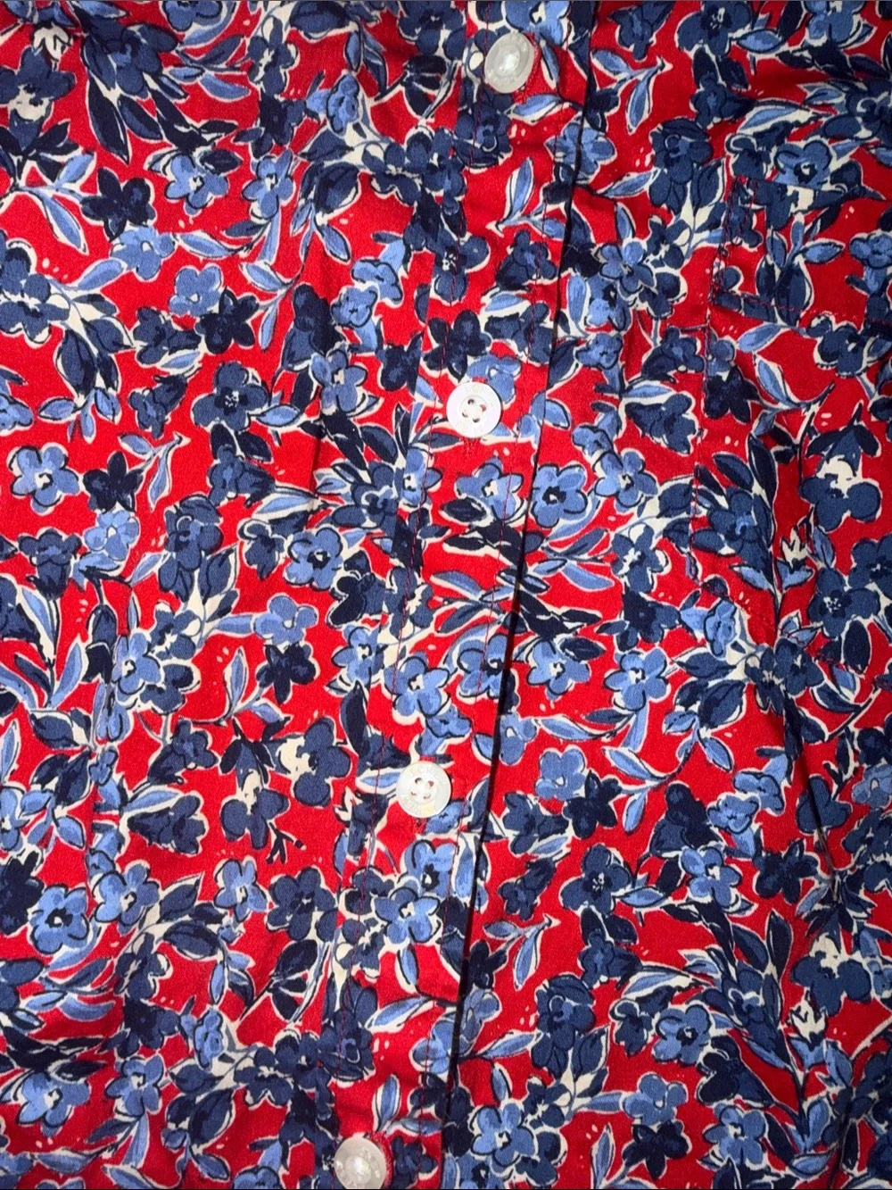 J. Crew Liberty Art floral shirt features a red and blue botanical print medium